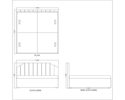 Bed, King  Bed, Dark Wood & White Color Bed, Bed With White Fabric, Bed with storage,  Bed- VT - 5050