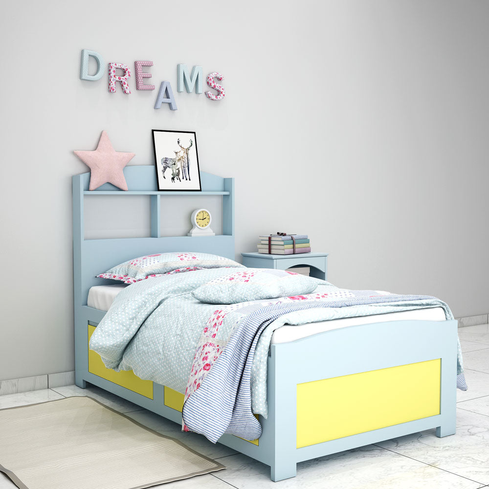 Bed, Single Bed, Blue Color Bed, Bed with storage, Bed With Drawer,  Bed With Open Shelf, Bed For Kids, Bed- VT - 5052