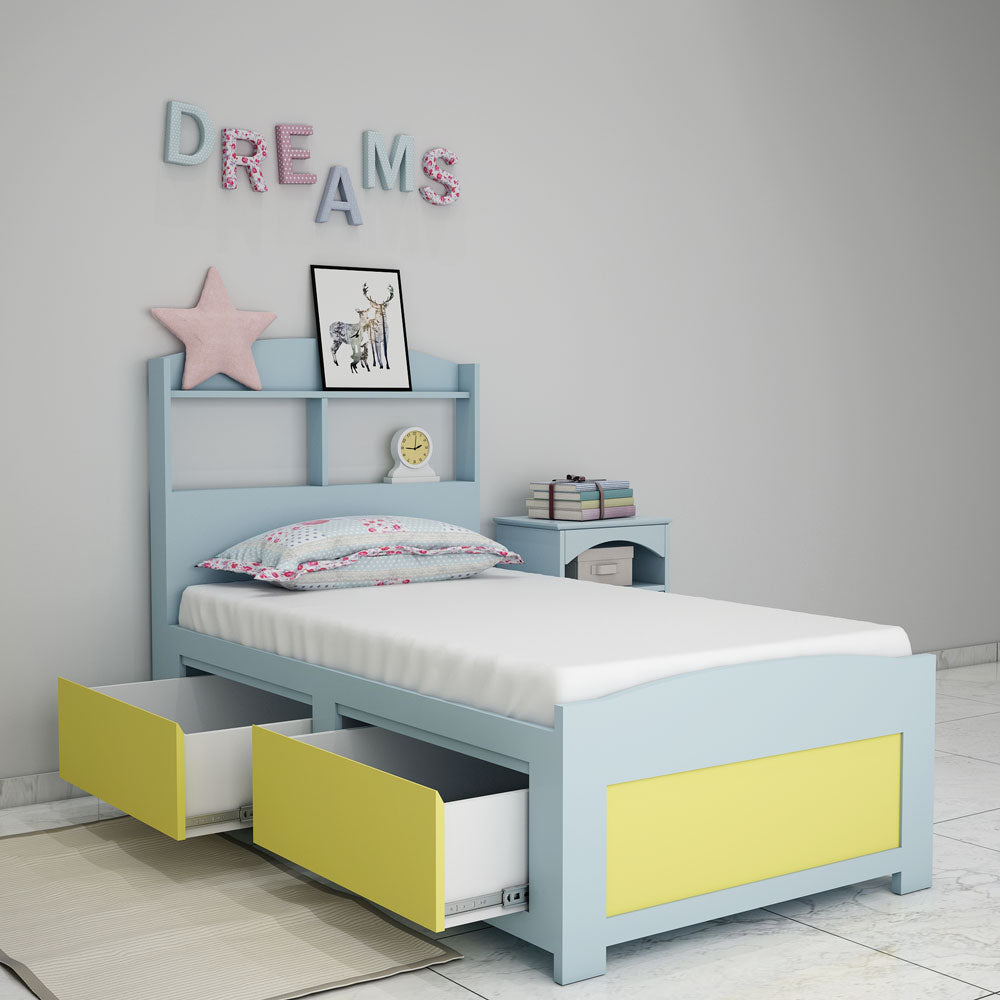 Bed, Single Bed, Blue Color Bed, Bed with storage, Bed With Drawer,  Bed With Open Shelf, Bed For Kids, Bed- VT - 5052