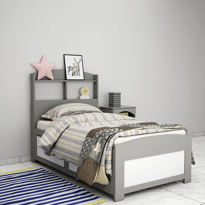 Bed, Single Bed, Grey Color Bed, Bed with storage, Bed With Drawer, Bed With Open Shelf, Bed For Kids, Bed- VT - 5053