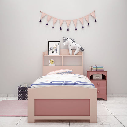 Bed, Single Bed, Pink Color Bed, Bed with storage, Bed With Drawer,  Bed With Open Shelf, Bed For Kids, Bed- VT - 5054