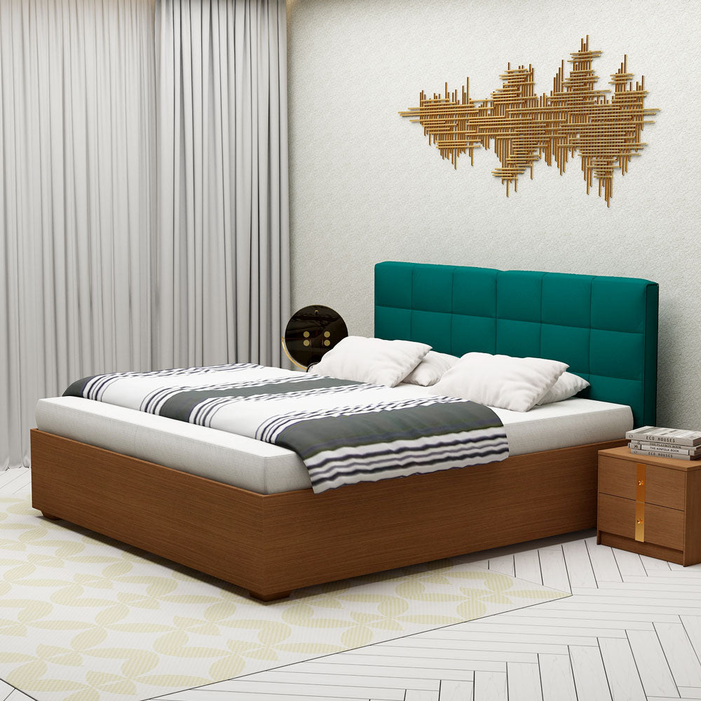 Bed, King  Bed, Green Color Bed, Bed with Green Fabric, Bed with storage, Bed With Drawer, Bed- VT - 5055