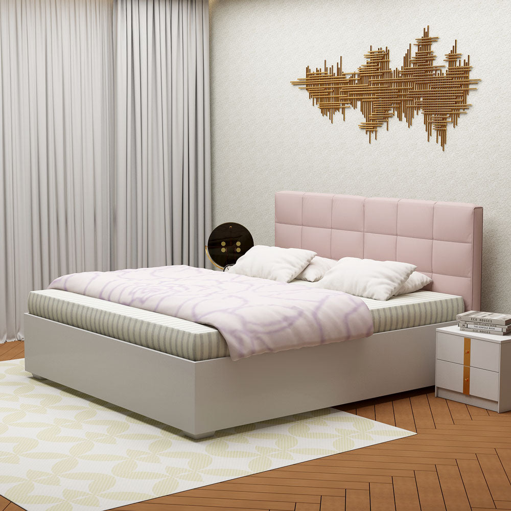 Bed, King  Bed, Pink Color Bed, Bed With Pink Fabric, Bed with storage, Bed With Drawer, Bed- VT - 5056