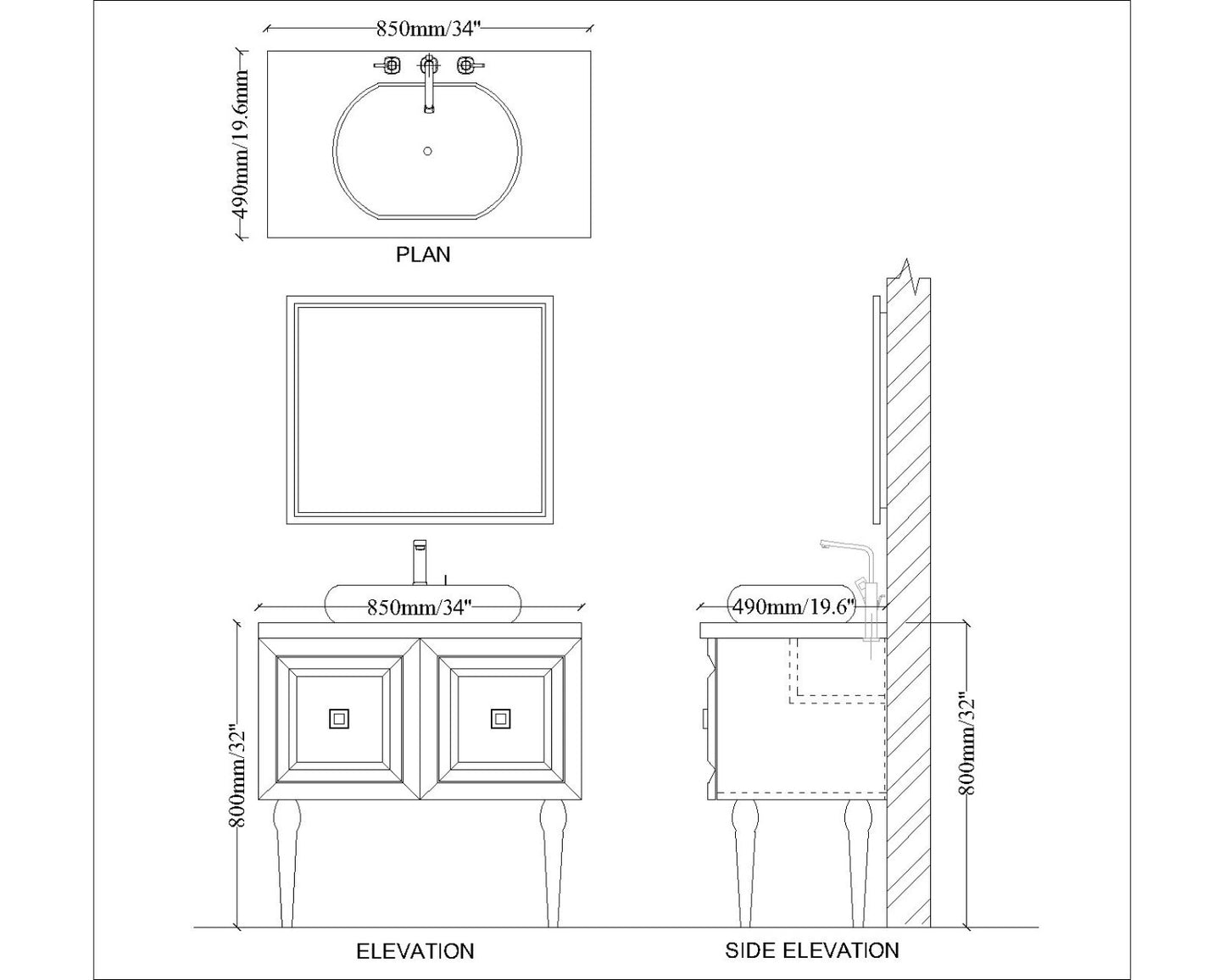 Water Resistant  PVC Laminate Finish Floor Mounted Bathroom Vanity with Blue Corian Top - VT9006