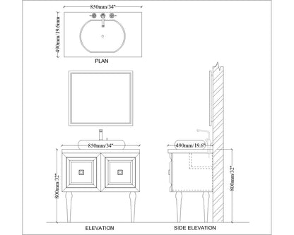 Water Resistant  PVC Laminate Finish Floor Mounted Bathroom Vanity with Blue Corian Top - VT9006