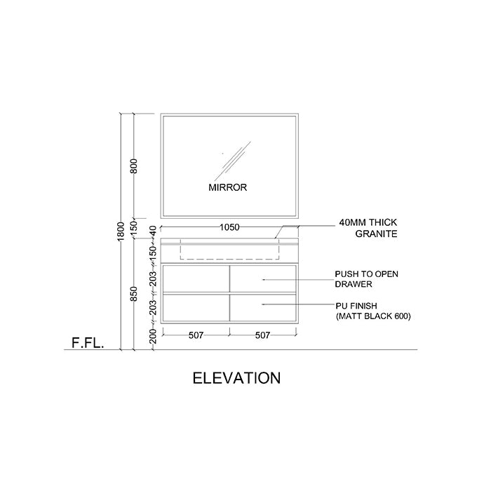Wall Mounted Vanity with Four Soft-Close Drawers and Integrated Sink Top 2103
