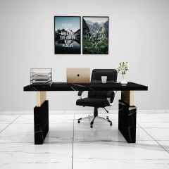 Office Table, Black Office Table, Table for Office, MD Table, Office Table Leg in Gold Finish, Office Table - EL - 12066