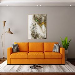 3 Seater Rectangular sofa with orange upholstery ,Sofa for living area, Sofa with black wooden legs,  Sofa- IM-2012