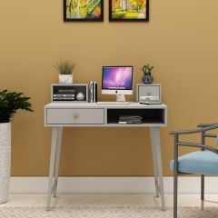  Study Table, Grey Study Table, Study Table Drawer at Top & Bottom, Study Table Open Space, Study Table with Tapered Legs, Study Table with Golden Finish Knob, Study Table - EL- 795