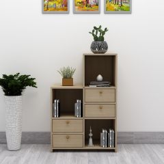  Book Shelf, Wood Book Shelf, Book Shelf Open Storage, Book Shelf with Drawer & Drawer Knob in Golden Finish, Book Shelf - VT- 10001