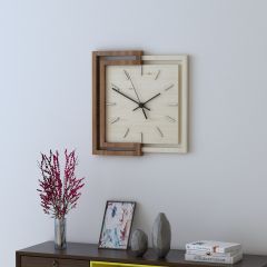 Square Clock in wood, clock for living/waiting/office  area , vintage clock in white & brown ,Clock - VI552