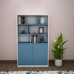 Office Cabinet, White & Blue Color Office Cabinet, Office Cabinet with open shelf, Office Cabinet with Shutter, Office Cabinet - VT- 10016
