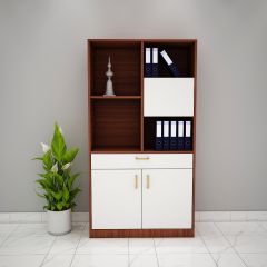Office Cabinet, Wood & White Color Office Cabinet, Office Cabinet with open shelf, Office Cabinet with Shutter, Office Cabinet with Drawer, Office Cabinet - VT- 10018