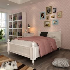Kids bed, Children  bed, single bed , white  bed ,Single bed, 4x6 ft  bed, white color headboard with wooden legs , Bed-EL- 4001