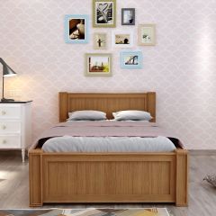 Queen size bed, vintage look bed, Headboard with grooves and bed box storage, Bed-VT-5006