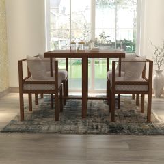 Dining set with 4 chairs,Square dining table in solid wood with polish,Dining chairs frame in solid wood with polish beige suede fabric,Dining Set-IM653