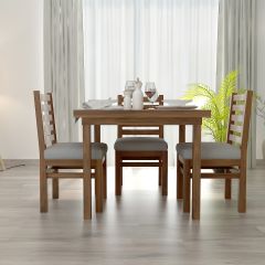 Dining set with 4 chairs,Square dining table in solid wood with polish,Dining chairs frame in solid wood with polish grey suede fabric,Dining Set-IM652