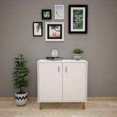  Storage Unit , White  Storage Unit, Storage Unit with Shutter, Storage Unit with  Leg in Gold Finish, Storage Unit - EL - 11000