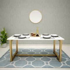 Dining Table, Rectangular Dining Table, White & Gold Dining Table, Dining Table with Gold finish Legs, Dining Table -EL - 3050