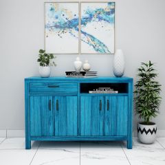 Cabinet, Solid Wood Cabinet, Blue Color Cabinet, Cabinet With Drawer, Cabinet With Shutter, Cabinet With Open Shelf, Cabinet- EL10062