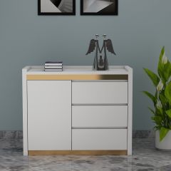 Cabinets, White & Gold Color Cabinet, Cabinet with Drawer & Shutter, Cabinet - EL10083