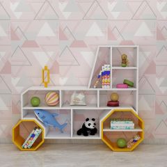 Kids Toy unit, Book Shelf, Kids unit in Tractor shape, Kids unit of Open Space, yellow & White color Kid unit, Kids unit - EL10099