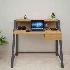 Study Table, Wood Study Table, Study Table with Open Shelf, Study Table with Drawer, Study Table with Black MS Leg, Study Table - EL - 12007