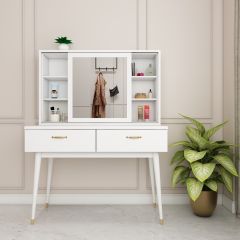 Dressing Table, Dressing Table for Bedroom, Dressing Table With Storage, Dressing Table in White Color, Solid Wood Leg with White Paint, Dressing Table - EL12130