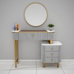 Dressing Table, Dressing Table Top with White Stone & Brown Tinted Glass, Dressing Table with Grey Color, Dressing Table with Drawer, Dressing Table - EL12163