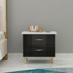 Bedside Table, Black & White Color Bedside Table, Side Table with Drawer, Side Table with MS Leg in Golden Finish, Bedside Table - EL12188