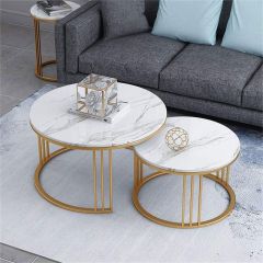 Coffee Table, NR010(N.R.HOMESDECOR), Center Table with White & Golden Color, Round Nesting Table cum Center Table for Living Room, Coffee Table - EL12212