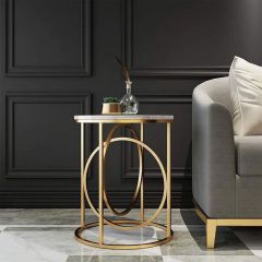 End Table, NR003(N.R.HOMESDECOR), Side Table with White & Golden Color, Sofa Side Table for Living Room, End Table - EL12213