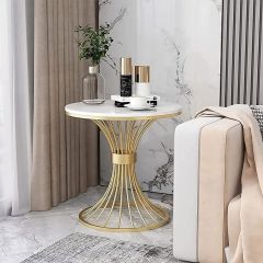 End Table, NR006(N.R.HOMESDECOR), Side Table with White & Golden Color, Sofa Side Table for Living Room, End Table - EL12215