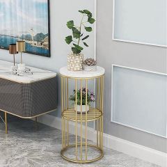 End Table, NR008(N.R.HOMESDECOR), Side Table with White & Golden Color, Round Sofa Side Table for Living Room, End Table - EL12216