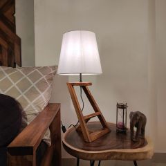 Table Lamp, Table Lamp with Dark Brown & White Color, Table Lamp in Wood, Table Lamp for Living & Bedroom Area, Table Lamp - EL14074