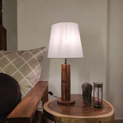 Table Lamp, Table Lamp with Brown & White Color, Table Lamp in Wood, Table Lamp for Living & Bedroom Area, Table Lamp - EL14080