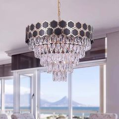 Chandelier, Gold & Black Crystal Chandelier (Sizzling Lights), Diamond Cutted Crystal Strips, Chandelier - EL14193