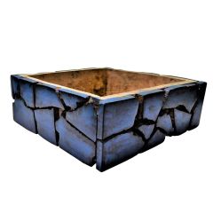 Wooden Blocks mosaic pattern Tray cum table organizer or fruit basket distressed antique looks serving tray vintage blue color, Tray - EL15265