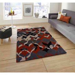 Rugs, (Presto) ICHT1026C2X5, Orange, Black and Grey Floral Hand Tufted Wool Carpet, Rugs - EL15886