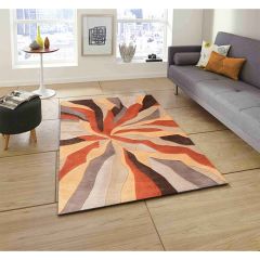 Rugs, (Presto) ICHT1036C2X5, Orange, Gold and Brown Abstract Hand Tufted Wool Carpet, Rugs - EL15890