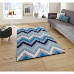 Rugs, (Presto) ICHT1049C2X5, Blue, Grey and Ivory Geometric Hand Tufted Wool Carpet, Rugs - EL15895