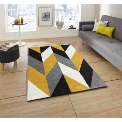 Rugs, (Presto) ICHT1055C2X5, Yellow, Black and Grey Geometric Hand Tufted Wool Carpet, Rugs - EL15897