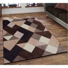 Rugs, (Presto) ICHT1072C2X5, Brown, Beige and Ivory Geometric Hand Tufted Wool Carpet, Rugs - EL15899