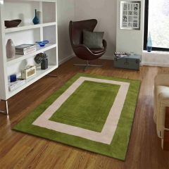 Rugs, (Presto) ICHT1148C2X5, Green & Beige Solid Hand Tufted Wool Carpet - EL15921