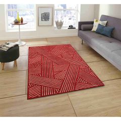 Rugs, (Presto) ICHT1611C3X5, Red & Beige Color Geometric Hand Tufted Wool Carpet - EL15987