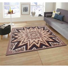 Rugs, (Presto) ICHT1662C5X5, Brown & Beige Color Geometric Hand Tufted Wool Square Carpet - EL15996