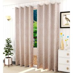 Curtain, (Presto) ICKKB244_D2, Beige colour Geometric Jacquard Door curtain Set of 2, Curtain-EL16017