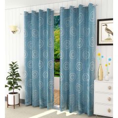 Curtain, (Presto) ICKKB249_D2, Blue colour Geometric Jacquard Door curtain Set of 2, Curtain-EL16019