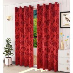 Curtain, (Presto) ICMML1701_D2, Red colour solid Door curtain Set of 2, Curtain-EL16020