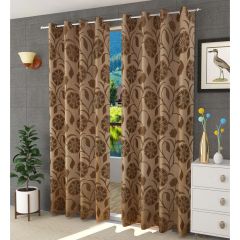 Curtain, (Presto) ICMML1703_D2, Brown colour Floral Door curtain Set of 2, Curtain-EL16021